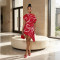 Slanted shoulder short sleeved irregular dress, fashionable digital print, summer casual style