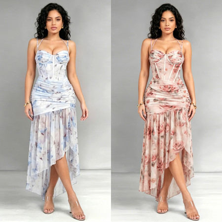 New women's French floral suspender mesh party dress