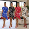 Slanted shoulder short sleeved irregular dress, fashionable digital print, summer casual style