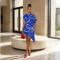 Slanted shoulder short sleeved irregular dress, fashionable digital print, summer casual style