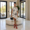 Slanted shoulder short sleeved irregular dress, fashionable digital print, summer casual style