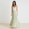 New women's fresh light green pleated jacquard camisole pleated long dress dress
