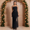 New women's rhinestone camisole evening gown, ribbon banquet host, hip hugging dress