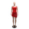 American-style solid color floral figure-hugging dress for women, summer new fashion party gown