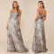 Women's strapless fishbone floral pleated long evening gown with fairy like chiffon long skirt