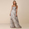 Women's strapless fishbone floral pleated long evening gown with fairy like chiffon long skirt
