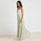 New women's fresh light green pleated jacquard camisole pleated long dress dress