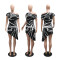 Slanted shoulder short sleeved irregular dress, fashionable digital print, summer casual style