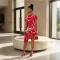 Slanted shoulder short sleeved irregular dress, fashionable digital print, summer casual style