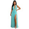 Women's deep V-neck pleated high slit long dress dinner party dress