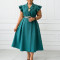 Summer new style OL suit collar mid length double breasted dress