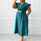 Summer new style OL suit collar mid length double breasted dress