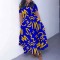 Loose print plus size strap, medium to long length swing dress, women's clothing