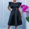 Elegant summer temperament with lotus leaf sleeves, waist cinched and tied dress, cross-border dress