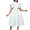 Elegant summer temperament with lotus leaf sleeves, waist cinched and tied dress, cross-border dress