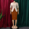 New foreign trade style elegant and fashionable round neck five quarter sleeve patchwork hip hugging dress