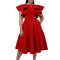 Elegant summer temperament with lotus leaf sleeves, waist cinched and tied dress, cross-border dress
