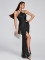 Hot selling new halter top long dress with tassel at the hem sexy evening party dress