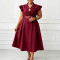 Summer new style OL suit collar mid length double breasted dress