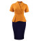 New summer short sleeved ruffled elegant temperament color blocked hip hugging African dress