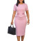 Summer temperament Tongle round neck short sleeved flower mid length pencil dress with hip wrap