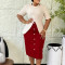 New foreign trade style elegant and fashionable round neck five quarter sleeve patchwork hip hugging dress