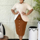 New foreign trade style elegant and fashionable round neck five quarter sleeve patchwork hip hugging dress
