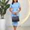 Summer temperament Tongle round neck short sleeved flower mid length pencil dress with hip wrap
