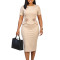 Summer temperament Tongle round neck short sleeved flower mid length pencil dress with hip wrap