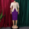 New foreign trade style elegant and fashionable round neck five quarter sleeve patchwork hip hugging dress