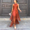 European and American cross-border party party temperament, neck hanging tassel long dress, formal dress