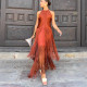 European and American cross-border party party temperament, neck hanging tassel long dress, formal dress