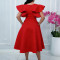 Elegant summer temperament with lotus leaf sleeves, waist cinched and tied dress, cross-border dress