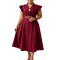 Summer new style OL suit collar mid length double breasted dress