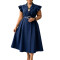 Summer new style OL suit collar mid length double breasted dress