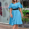 New European and American Cross border Solid Color V-neck Lotus Leaf Sleeve High Waist A-line Large Swing African Dress