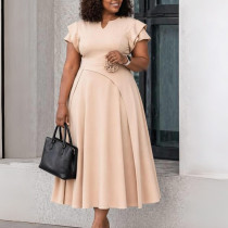 Elegant temperament, plus size, mid length, high waist, and large swing dress