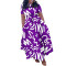 Loose print plus size strap, medium to long length swing dress, women's clothing