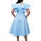 Elegant summer temperament with lotus leaf sleeves, waist cinched and tied dress, cross-border dress