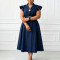 Summer new style OL suit collar mid length double breasted dress