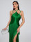 Hot selling new halter top long dress with tassel at the hem sexy evening party dress