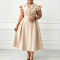 Summer new style OL suit collar mid length double breasted dress