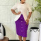 New foreign trade style elegant and fashionable round neck five quarter sleeve patchwork hip hugging dress