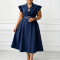 Summer new style OL suit collar mid length double breasted dress