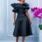 Elegant summer temperament with lotus leaf sleeves, waist cinched and tied dress, cross-border dress