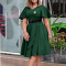 New European and American Cross border Solid Color V-neck Lotus Leaf Sleeve High Waist A-line Large Swing African Dress