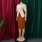 New foreign trade style elegant and fashionable round neck five quarter sleeve patchwork hip hugging dress