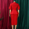 Fashionable and elegant ruffled V-neck slim fit hip hugging short sleeved plus size African dress