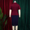 New summer short sleeved ruffled elegant temperament color blocked hip hugging African dress