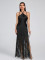 Hot selling new halter top long dress with tassel at the hem sexy evening party dress